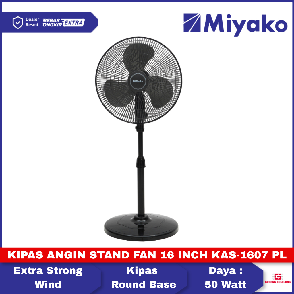 Kipas Angin Stand Fan 16 Inch Kipas Angin Berdiri Hitam KAS-1607 PL MIYAKO