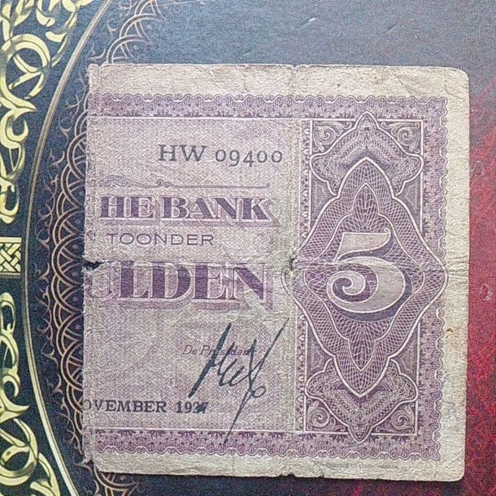 Uang Coen sanering 5 gulden 1927 fine