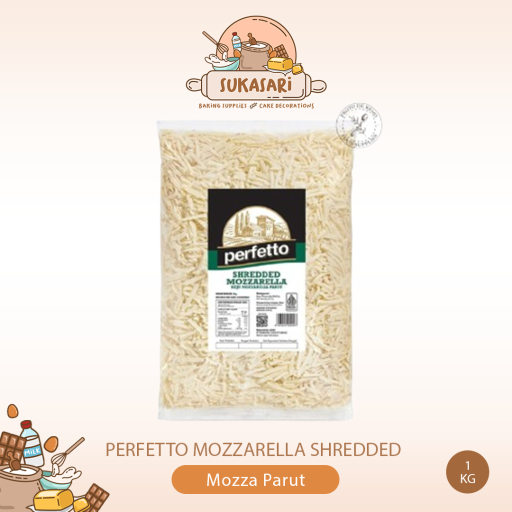 Perfetto Keju Mozarella Shredded 1KG / Keju Mozza leleh Parut Mozarella