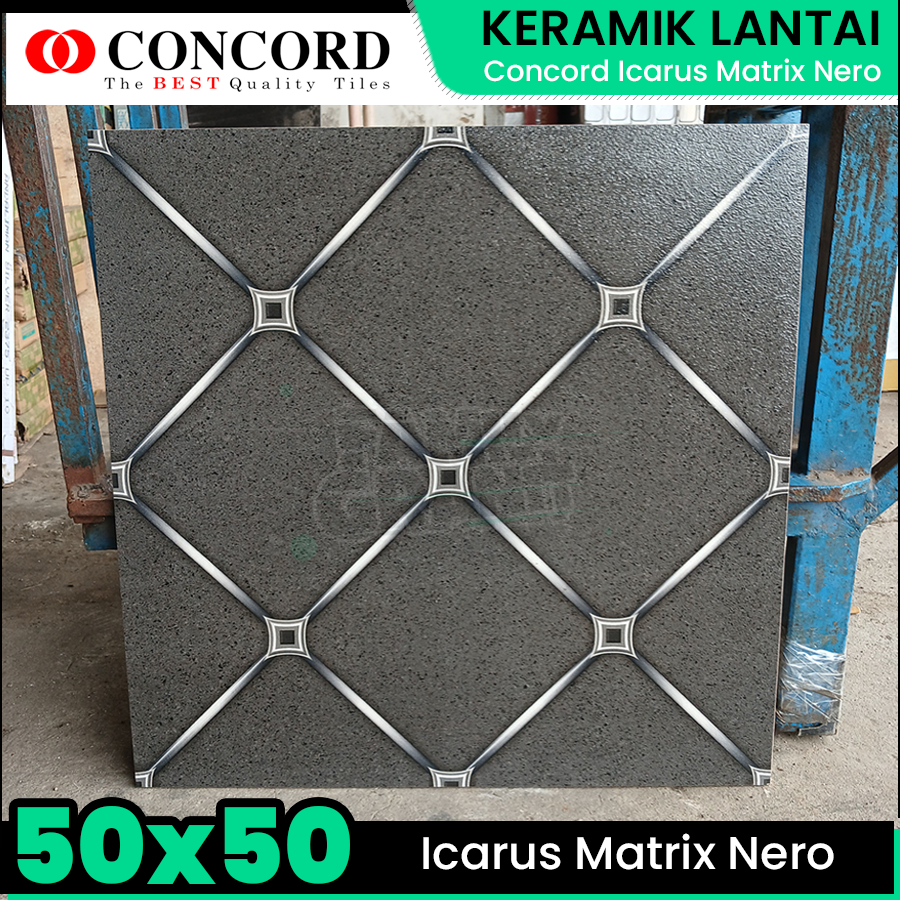 Keramik Kasar 50x50 Concord Icarus Matrix Nero Lantai Teras / Garasi / Carport Matte KW1