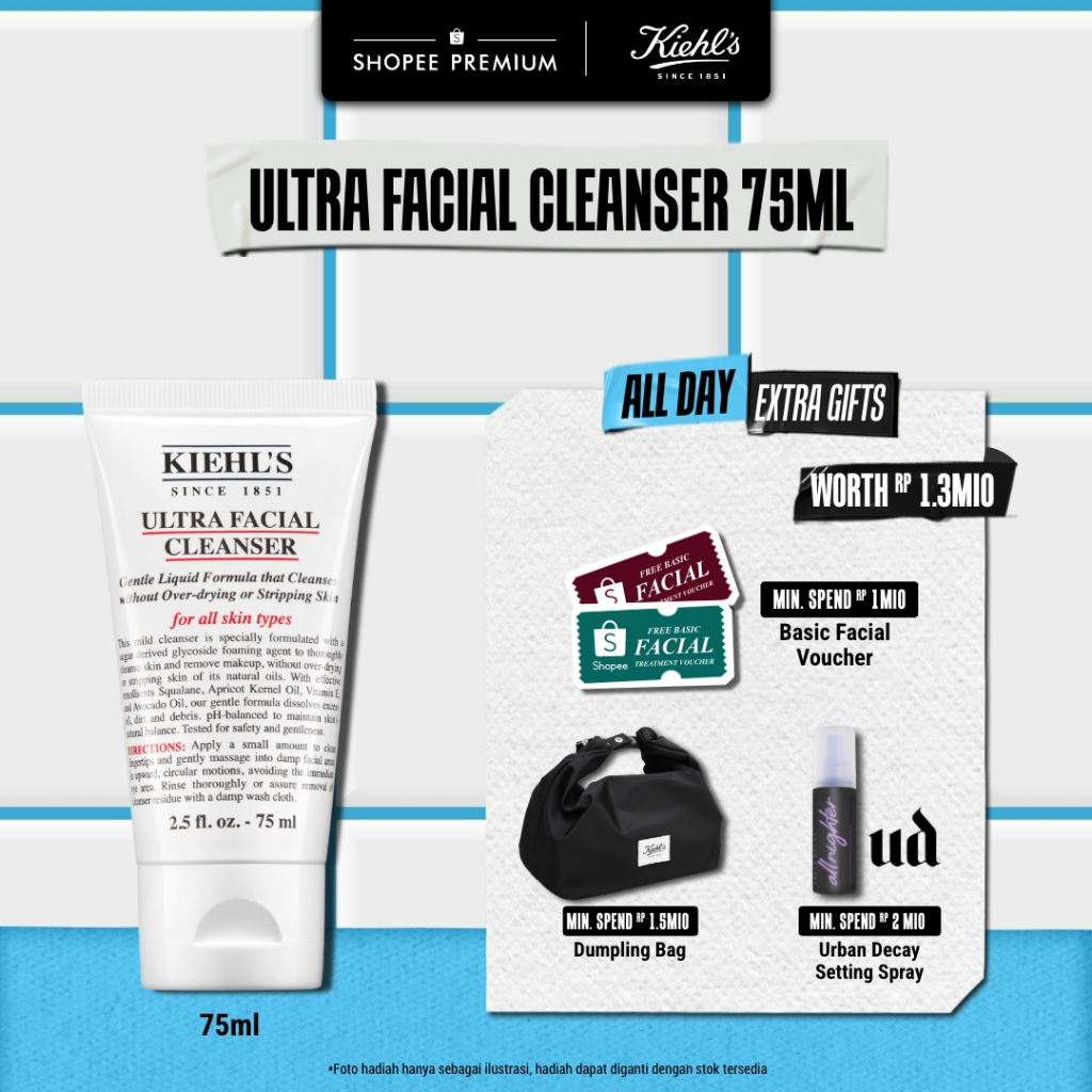 Kiehl's Ultra Facial Cleanser 75 ML. Pembersih Wajah Mengandung Squalane, Glycerin, Vitamin E dan Av