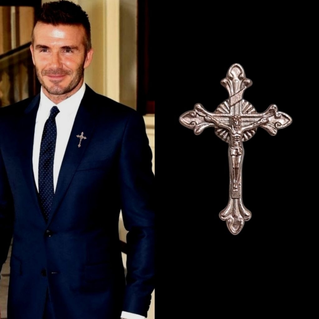 Metal Rose Gold Ornate Cross Salib Pin Bros Salib Mens
