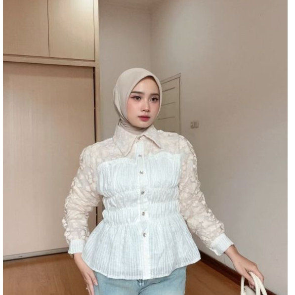 TAMILA SMOCK BLOUSE KOREA ATASAN KANCING BAJU WANITA LD90