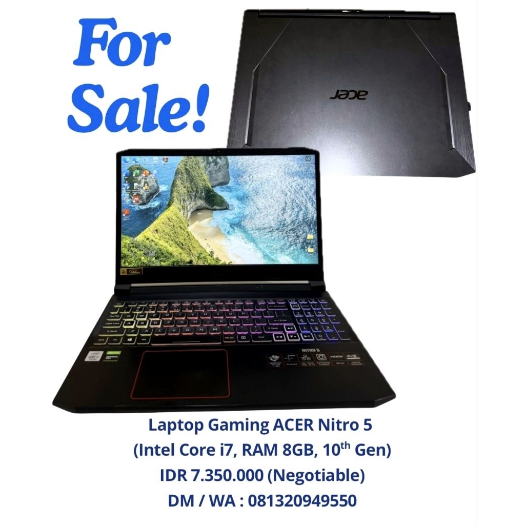 LapTop Acer Gaming Nitro 5 model: NITRO AN515-55. Intel i7 processor 10th 8gb 15,6" full hd Windows 