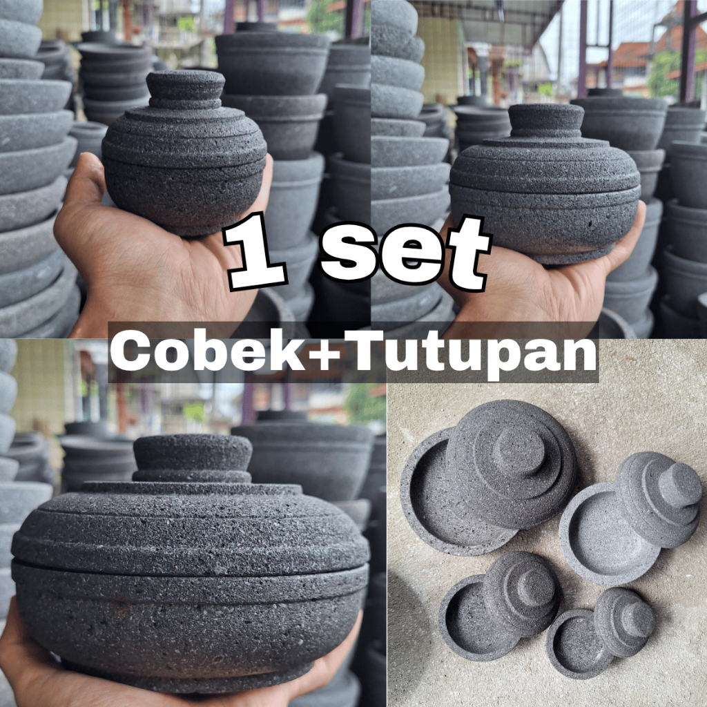 Cobek Tutupan Batu Merapi Semua Ukuran | Cobek Batu Set Tutup Asli Pengrajin Magelang