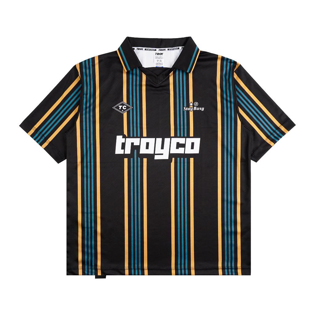 Troy Company Jersey Black Gold Blue Troyco - Jersey Klasik Garis Hitam Emas Biru JSM 3580