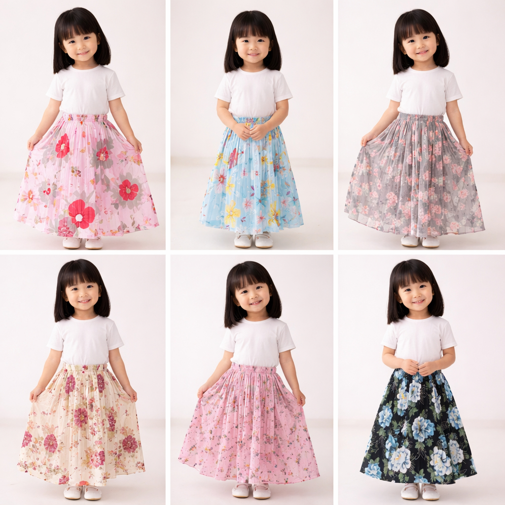 Rok Plisket Anak Perempuan Panjang Motif Bunga Lucu Usia 2-5 Tahun Rok Anak Korea Premium
