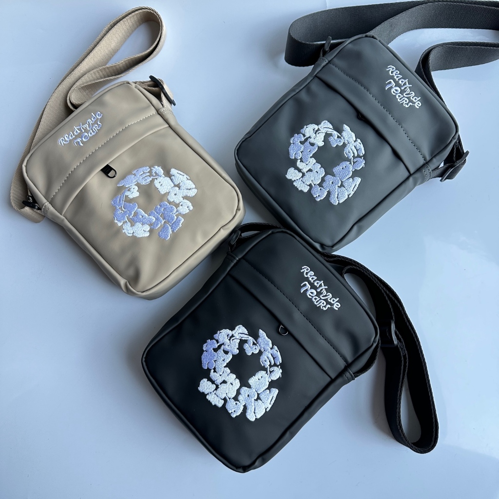 READY MADE x DENIM TEARS Tas Selempang Bahu Bordir, Tas Selempang Bordir Bunga