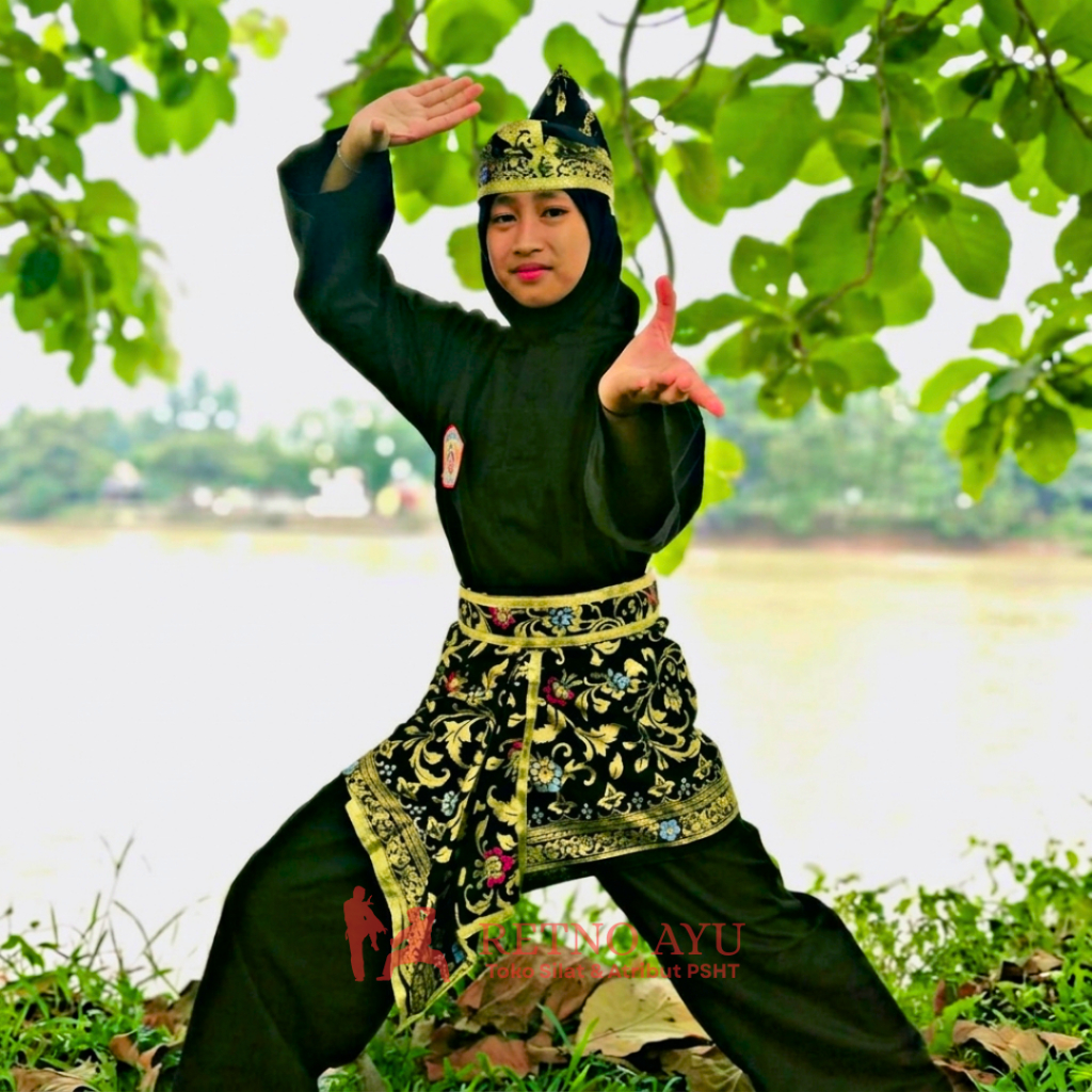 Kain Sembong Pencak Silat Songket Prada Batik IPSI Full Set Dodot All Size Premium Hitam Emas