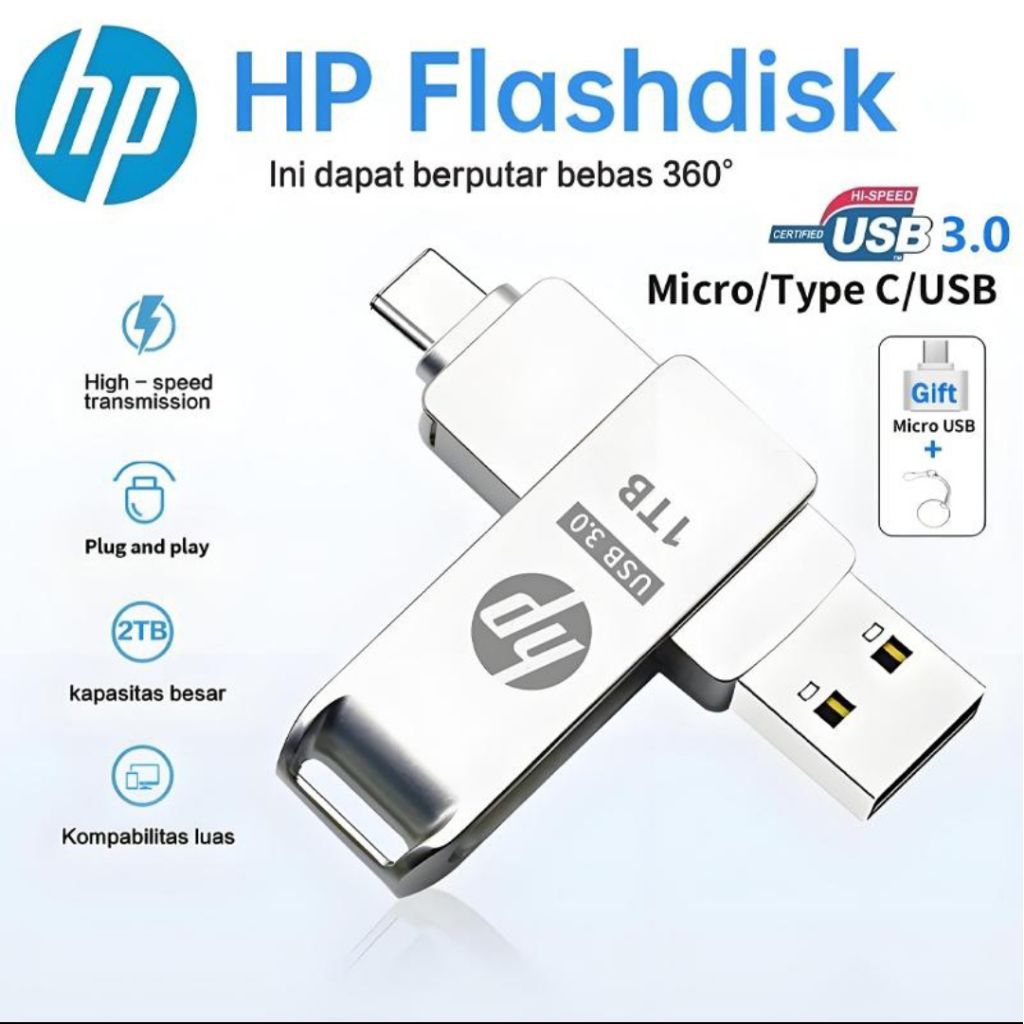 HP Flashdisk 1TB 2TB 3 in 1 USB 3.0 Dual OTG Type C For Android High Speed