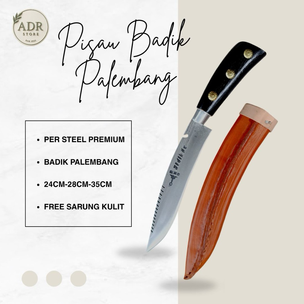 Pisau Seset Cap Garpu Palembang Model Badik Free Sarung Kulit Asli