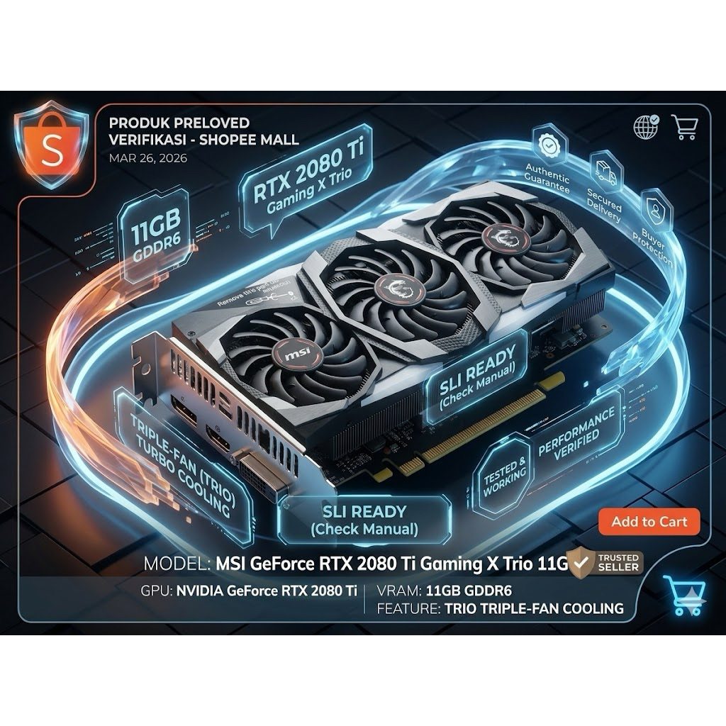 VGA MSI NVDIA RTX 2080 Ti GAMING X TRIO 11GB GDDR6 trio fan (BEKAS)