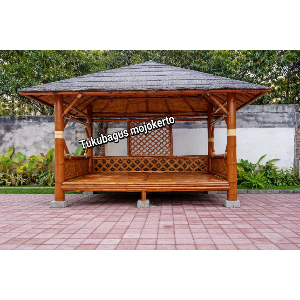 Gazebo Bambu  Atap Ijuk+paranet