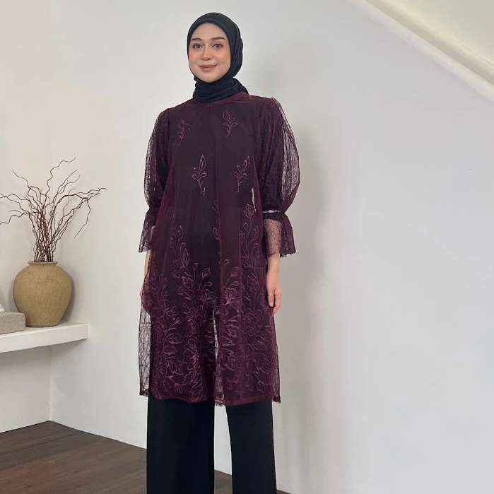 [READY STOCK]Jasmine Tunik Outer Brokat santili mix brokat sapto Mewah Simple Elegant Cardigan Musli