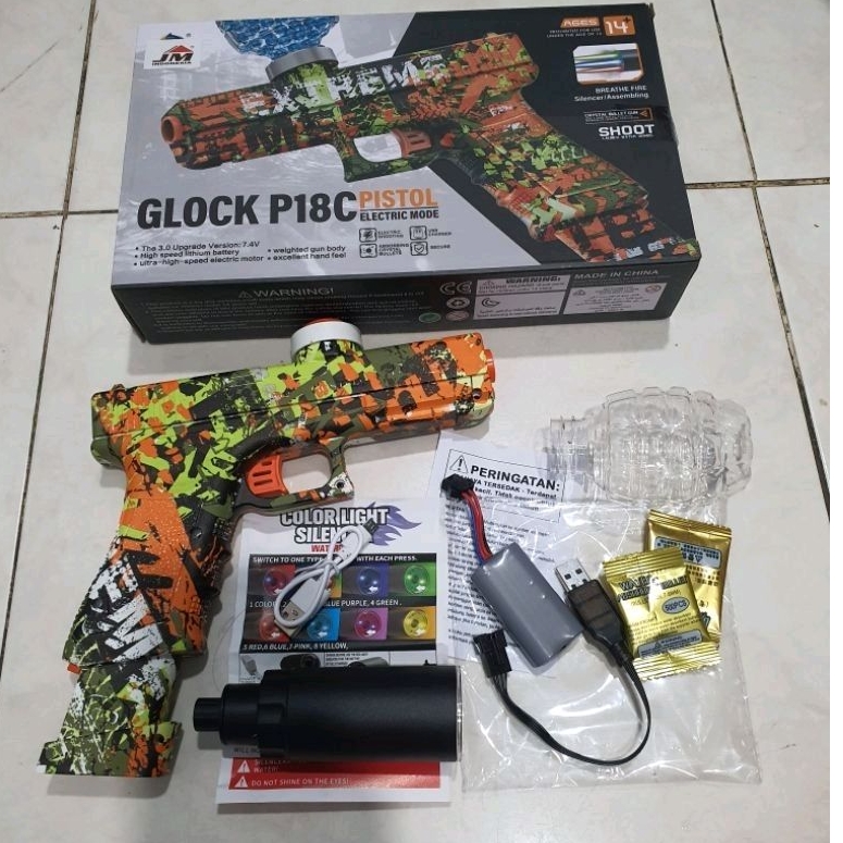 tembakan jelly glock p18c led lampu otomatis baterai charger