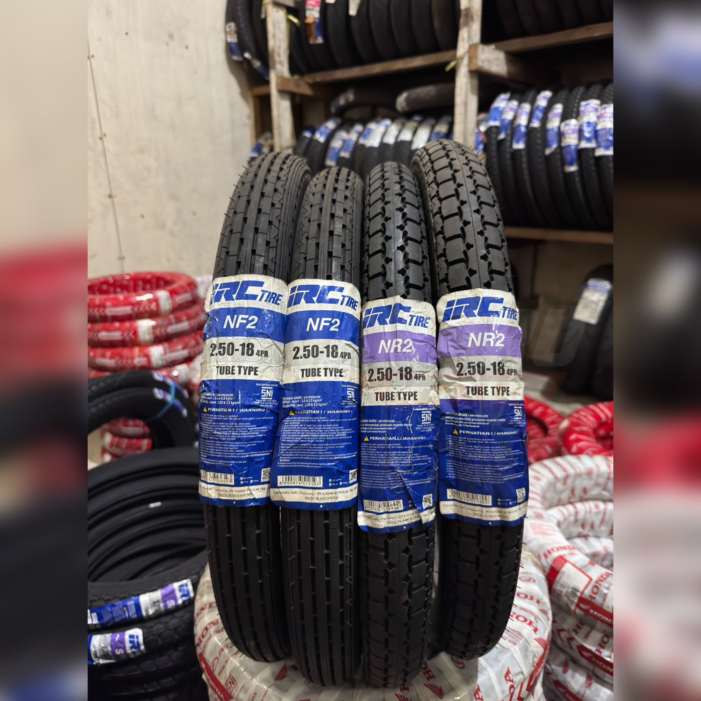 BAN LUAR MOTOR IRC 250-18 NF2 BUNGA LURUS/GARIS & 250-18 NR2 PETAK TAHU ( TUBETYPE ) RING 18