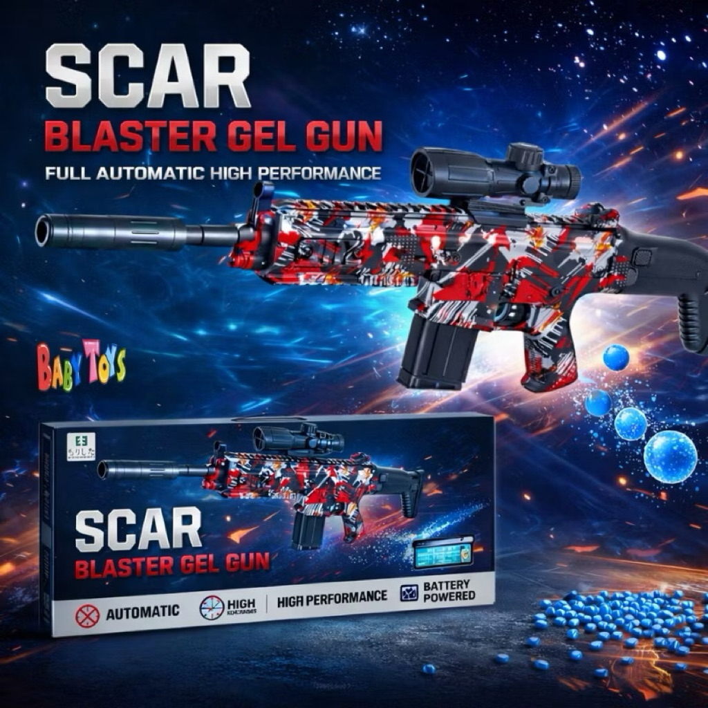 Makassar  Mainan Water Gell Blaster Otomatis SCAR Tembakan Gel Elektrik High FPS Ukuran Besar Jumbo