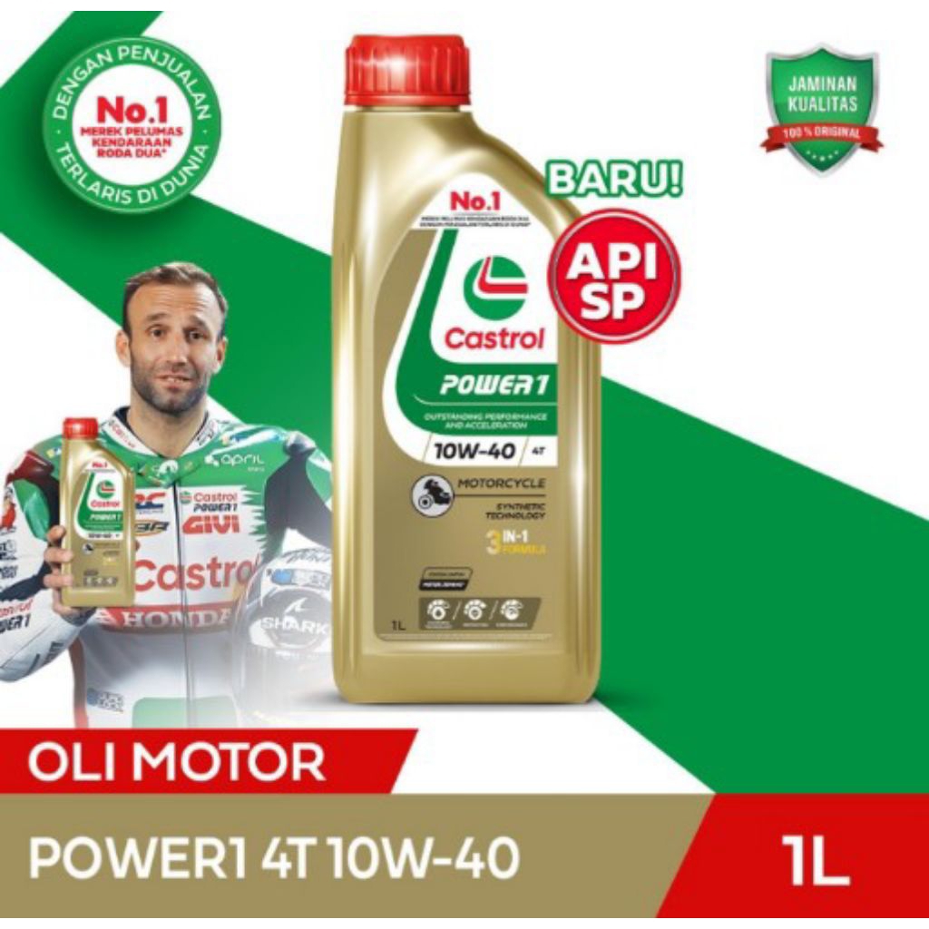 CASTROL OIL MOTOR POWER1 4T 10W-40 1L Oli Motor Castrol POWER1 4T 10W40 dengan Power Release Formula