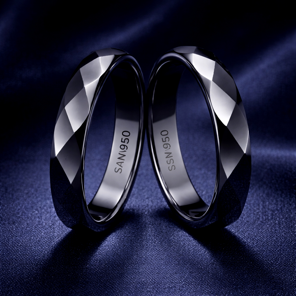 Cincin Couple Black Series SAN950 H04 - Perak Palladium Platinum | Ring Tunangan Custom Handmade