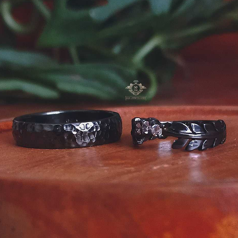 Cincin Nikah Couple Black Series SAN950 H03 - Perak Palladium Platinum | Ring Custom Handmade