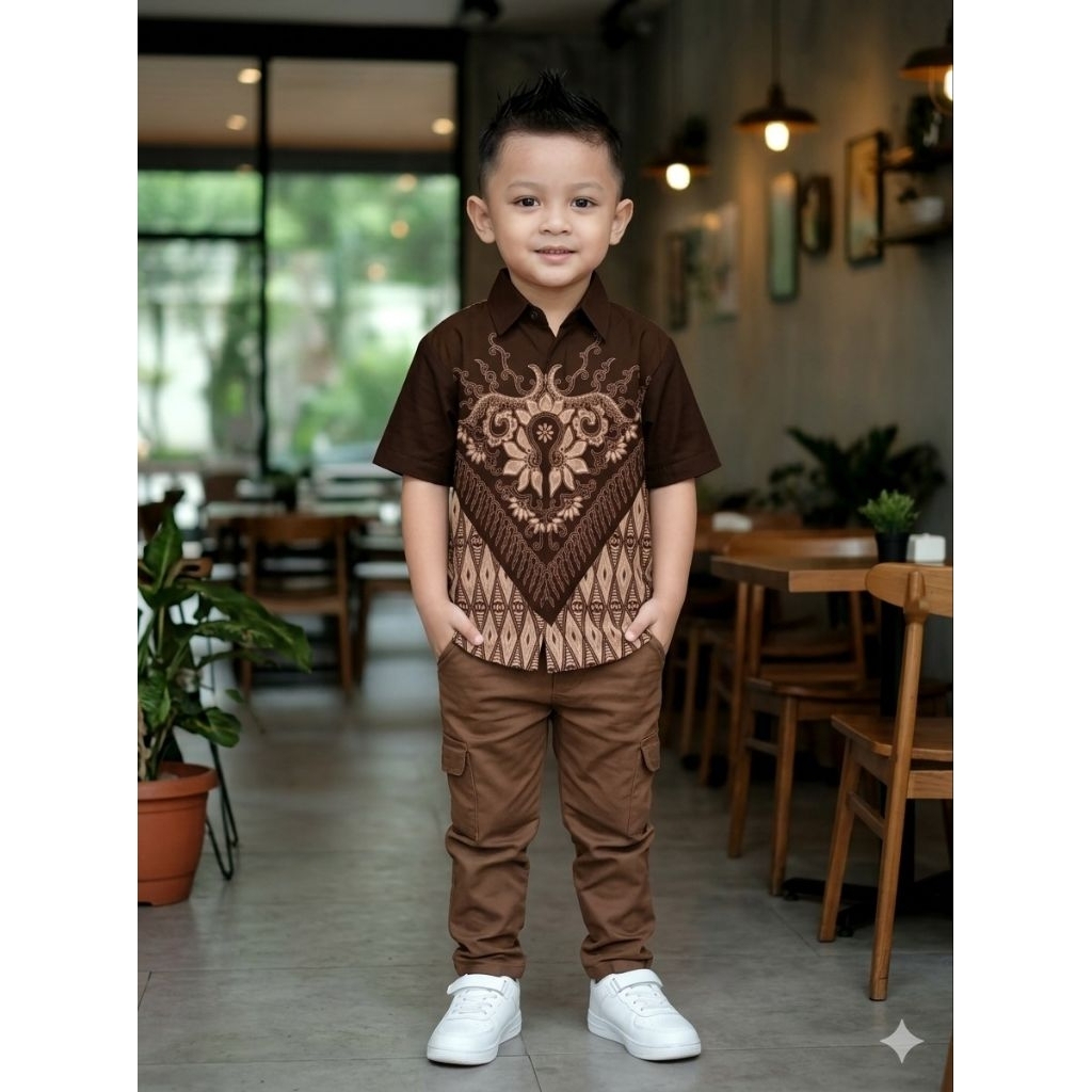 Kemeja Batik Anak laki laki umur 2-12 tahun hem lengan pendek