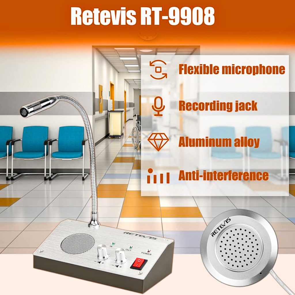 Retevis Mic Loket Speaker Intercom Dual Way Counter Teller Window - Rt9908