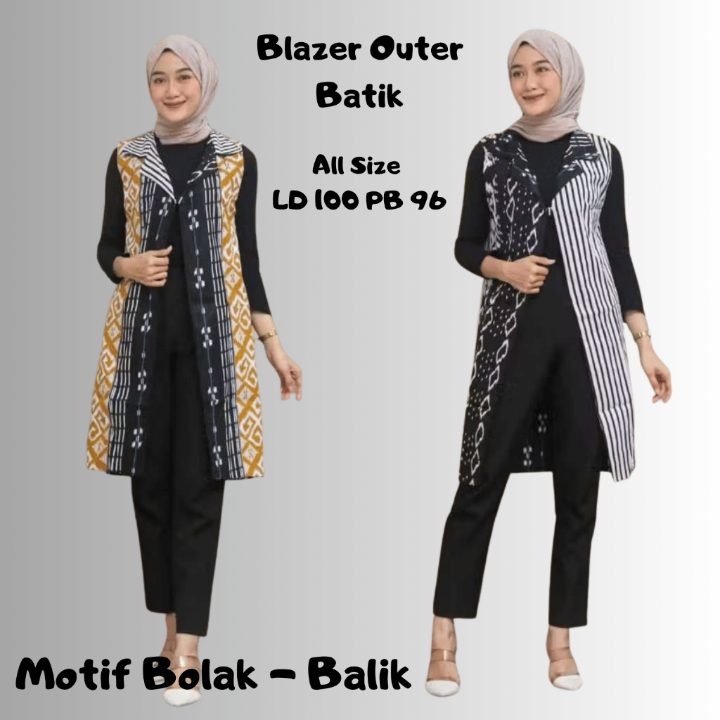 Blazer Outer Batik Wanita Cardingan Bahan Katun Halus dan Nyaman Bermotif Bolak Balik Bisa Untuk Out