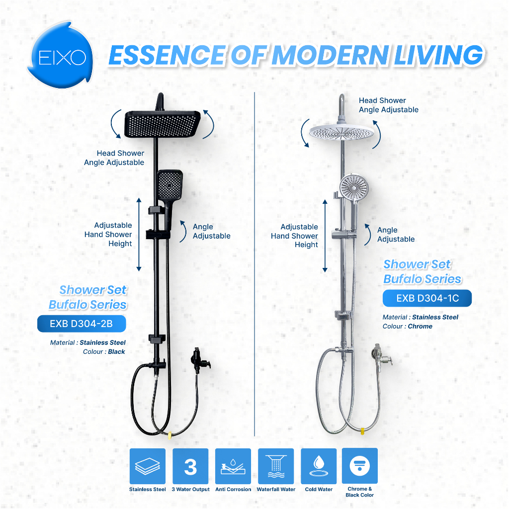 Shower Set Minimalis Kamar Mandi Stainless Steel EIXO Bufalo Cold Only