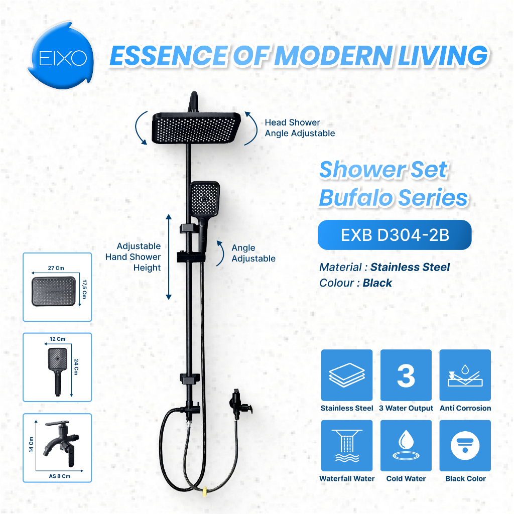 Shower Set Minimalis Kamar Mandi Stainless Steel EIXO Bufalo Cold Only