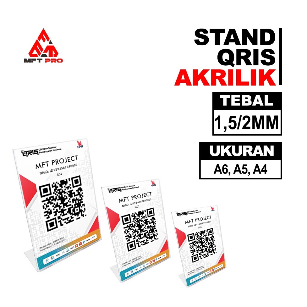 MFT Pro Stand Qris Akrilik -  Acrylic Qris Stand - Stand Qris Akrilik Type L Berbagai Ukuran