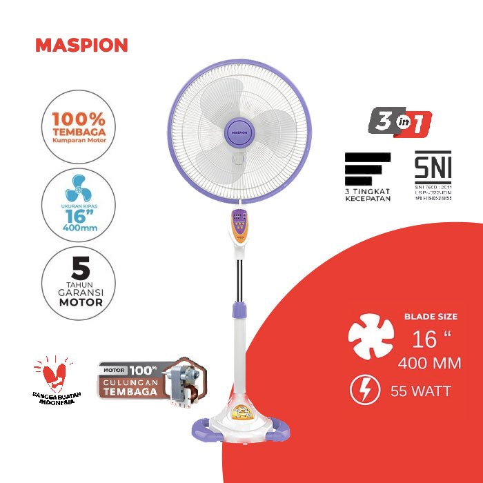 Maspion Kipas Angin Berdiri Stand Fan Remote 16 Inch - F 1623 RC