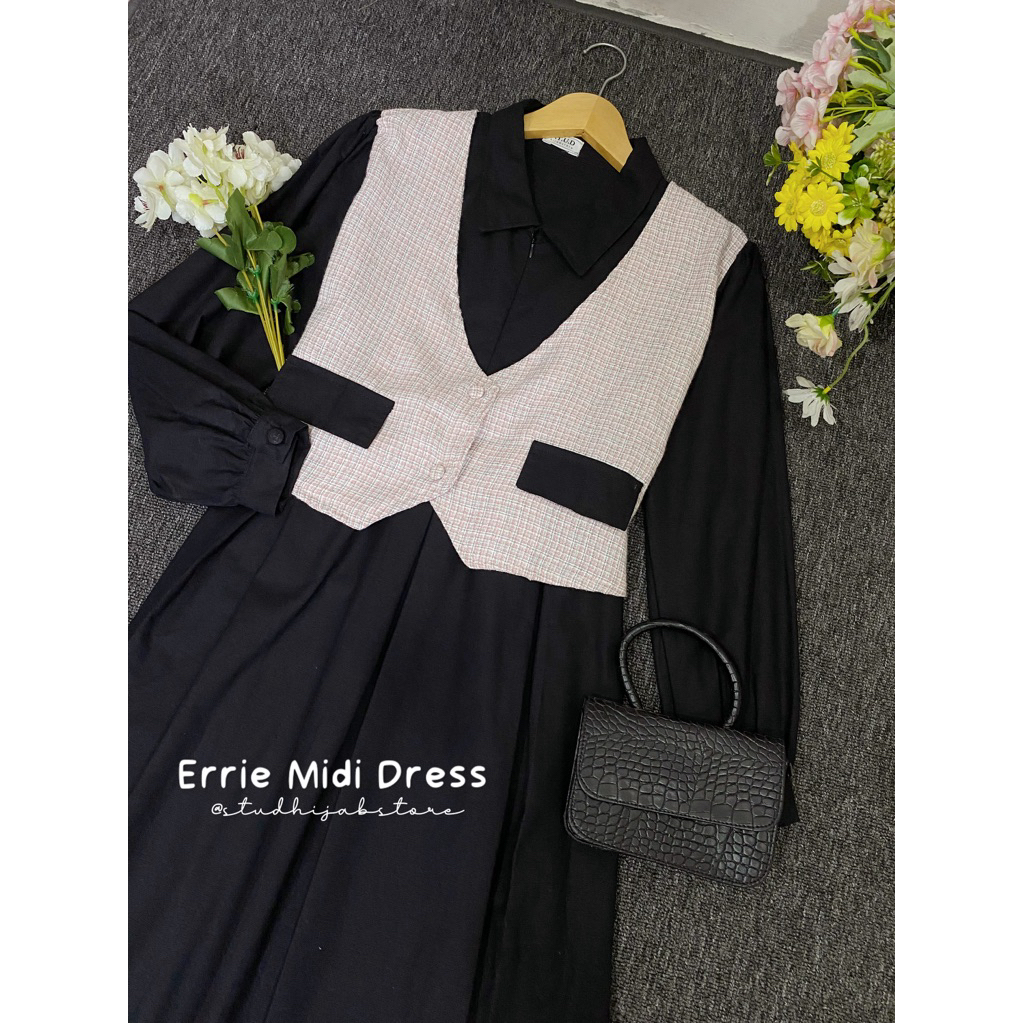 Errie Linen Dress Midi Gamis Korean Style Rompi Lepas Remaja by Studhijabstore