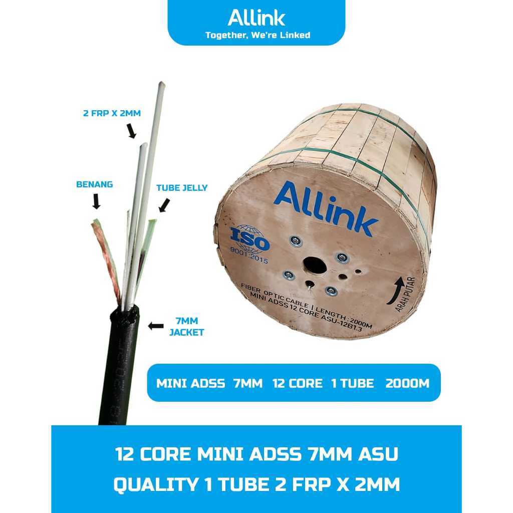 Allink mini Adss 12Core 2KM 2FRP ASU/ 24 CORE 3KM 2 TUBE HIGH QUALITY