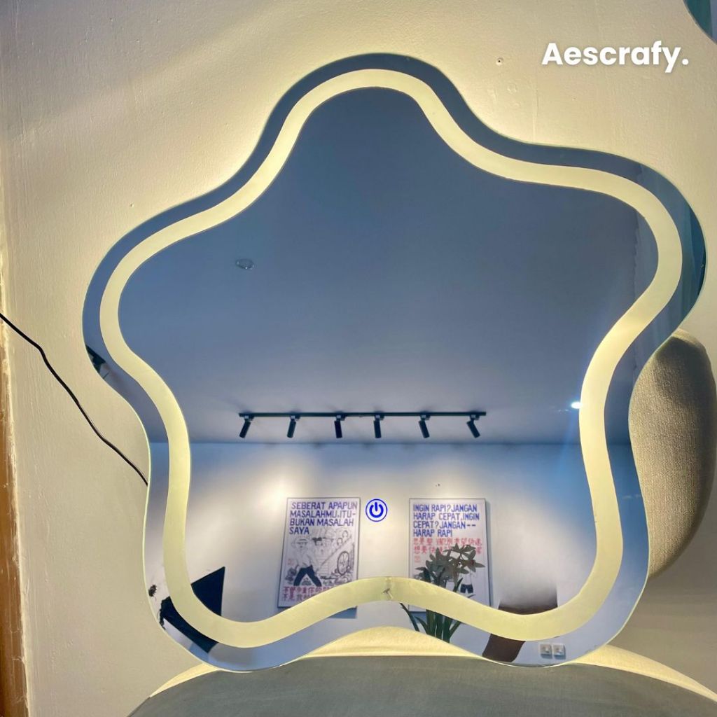 Aescrafy Cermin Bintang Sanblast Led – Cermin Kaca Bentuk Bintang Dengan Lampu Led