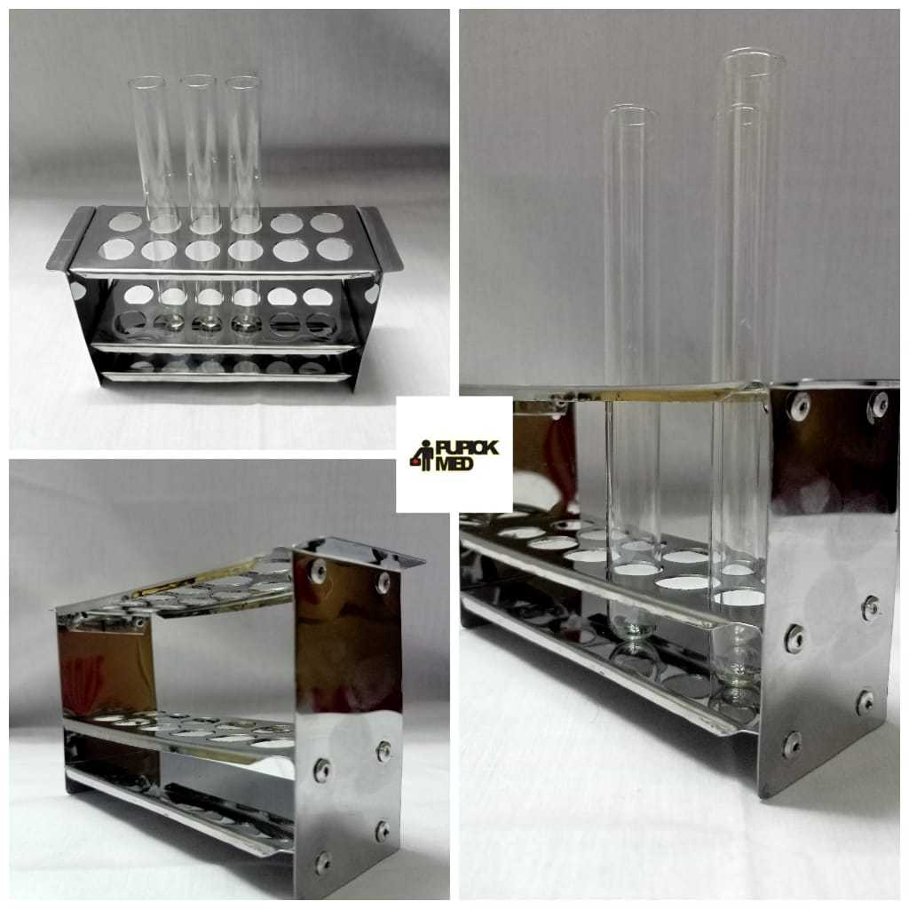 RAK TABUNG REAKSI 3 SUSUN STAINLESS STEEL 12 LUBANG