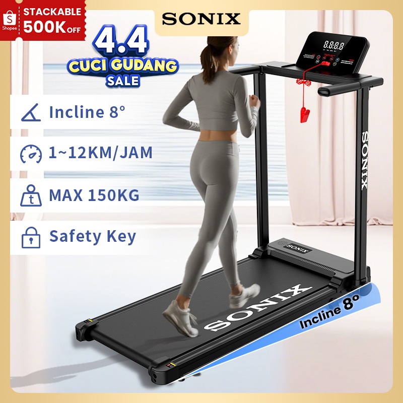 Sonix Treadmill Electric Low Watt STR04 Portable Lipat Alat Olahraga Di Rumah Incline 8° Walking Pad