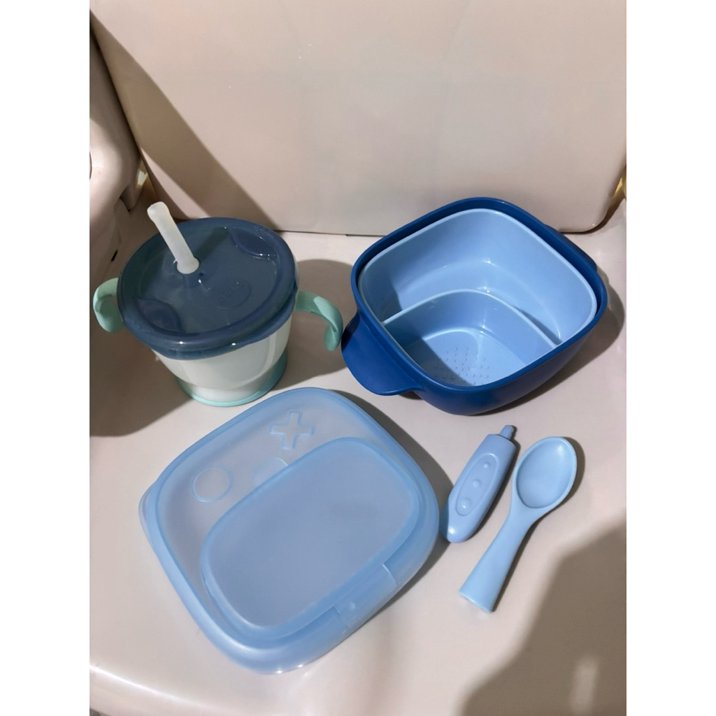 PRELOVED Richell AQ AQULEA Straw Training Mug dan Iluma Kotak Makan Bayi