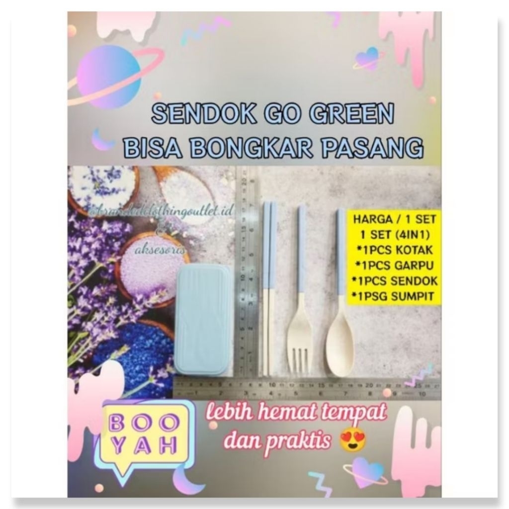 GO GREEN BOX PORTABLE SET 4IN1 BOX SENDOK GARPU SUMPIT JERAMI GANDUM | SENDOK LIPAT | SET PERALATAN 
