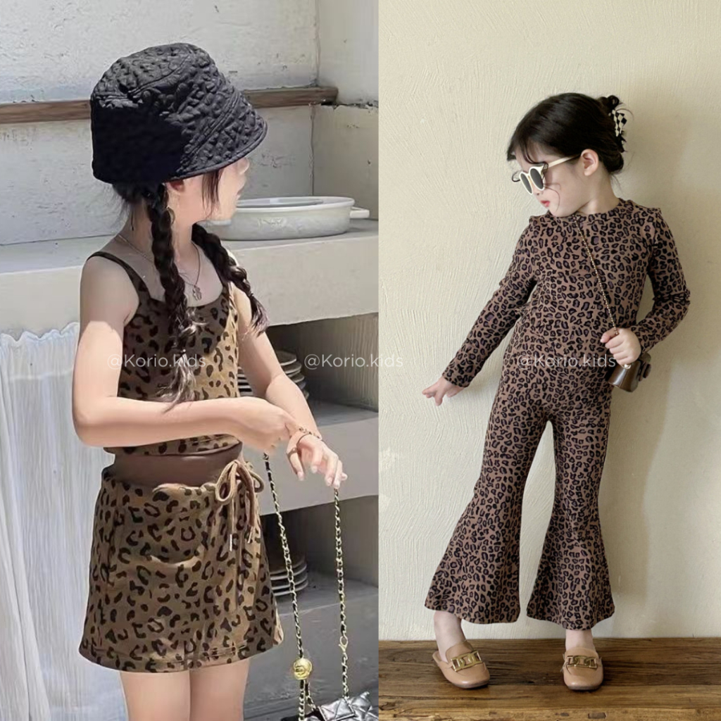 One Set dan Dress Anak Perempuan Motif Macan Dress Fashion Outfit Anak Baju Pergi Jalan-Jalan Dress 