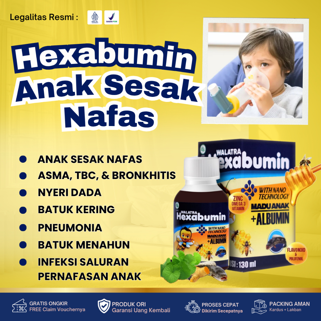 Hexabumin Obat Anak Sesak Nafas, Asma, Nafas Mengi, Anak Nyeri Dada, Pneumonia, Batuk Berdahak, Bron