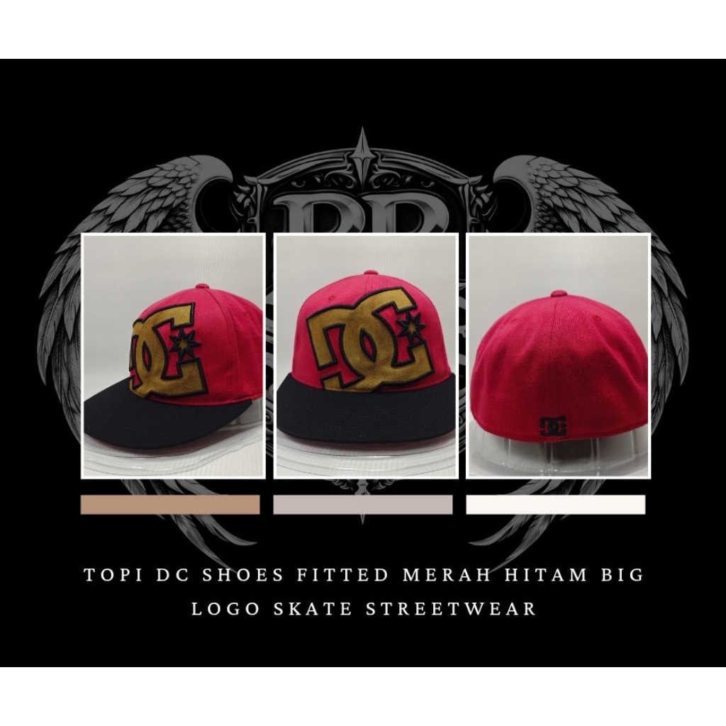 Topi DC Shoes Fitted Merah Hitam Big Logo Skate Streetwear