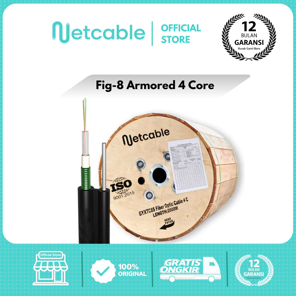 NETCABLE Kabel Fiber Optik Mini Fig8 4 Core Armored 2KM | Kabel FO Fig 8 Armored