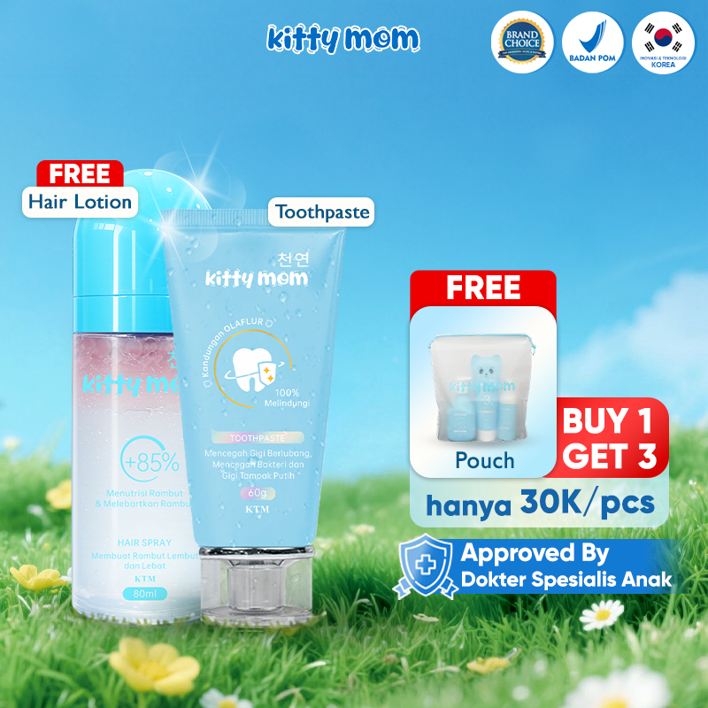 [BUY 1 GET 3] Kitty Mom Baby Kids Skincare | Paket Perawatan Gigi & Rambut Anak | Pasta Gigi Pencega