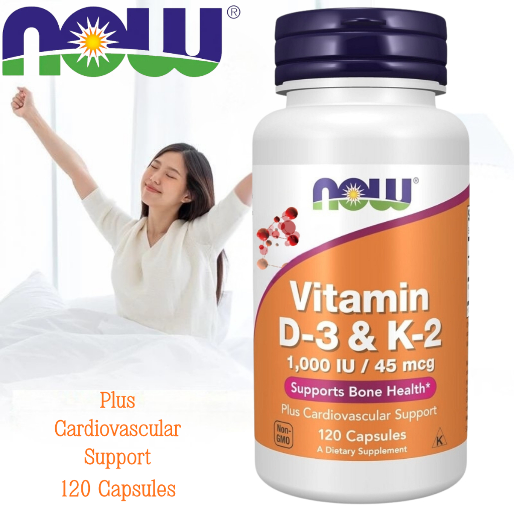 NOW Foods Vitamin D3 & K2 120 kapsul, mendukung kesehatan tulang, kardiovaskular dan imunitas