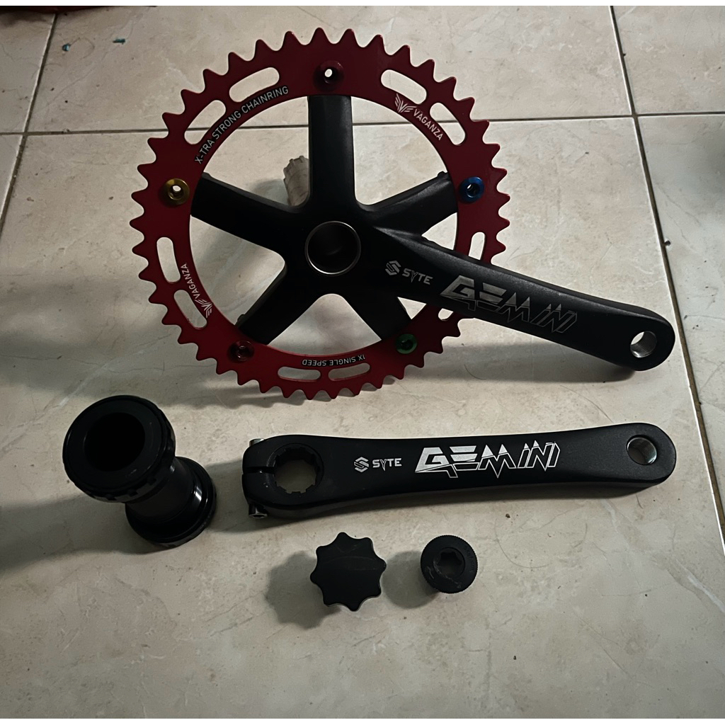 SYTE GEMINI Crankset Sepeda Hollowtech HT2 Single Chainring 44T Alloy Gir Depan Include BB Armset