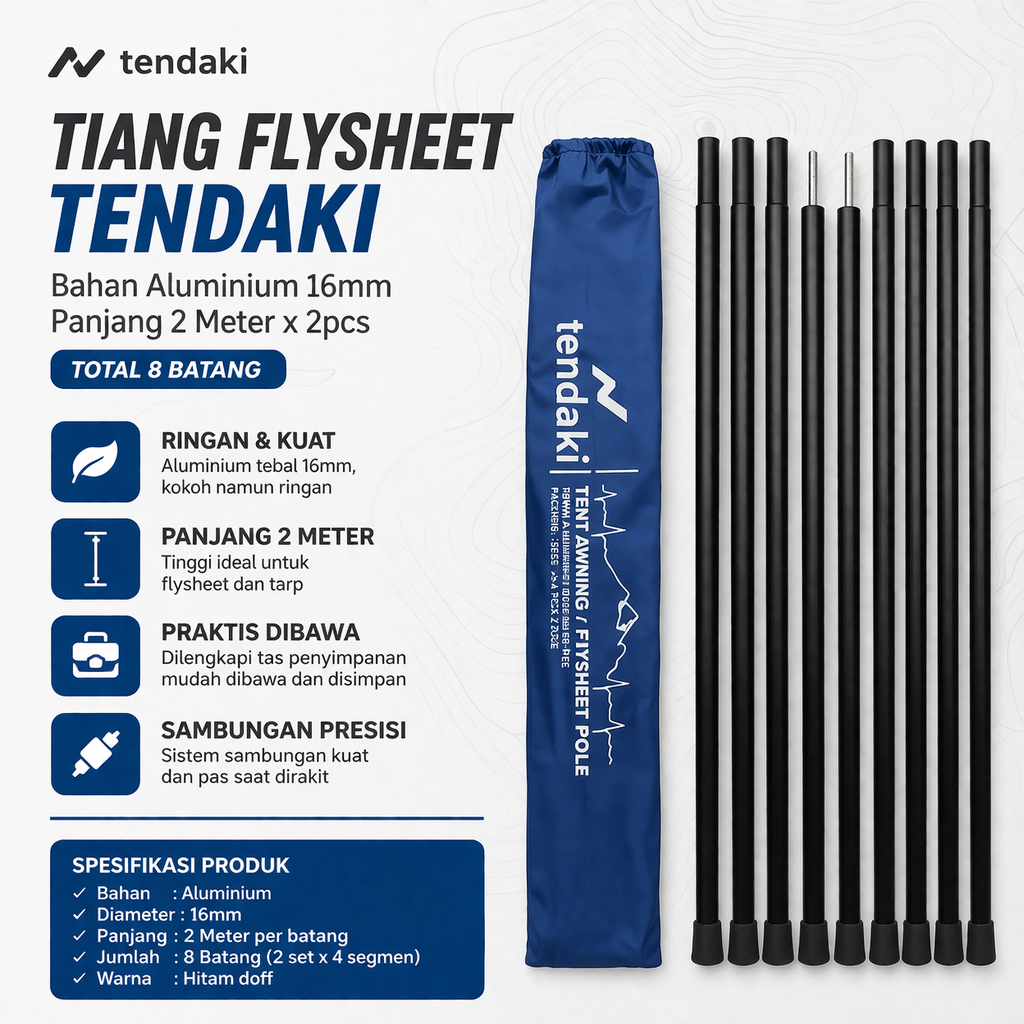 TIANG FLYSHEET TENDAKI ALUMINIUM 16MM – KUAT, RINGAN & PRAKTIS