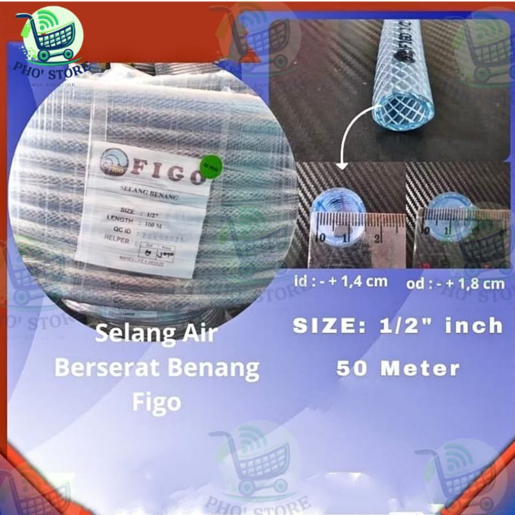 SELANG AIR BENANG FIGO 1/2"inch 50 METER / SELANG BERSERAT (BENANG HIPREX) SELANG NYLON / SELANG BEN