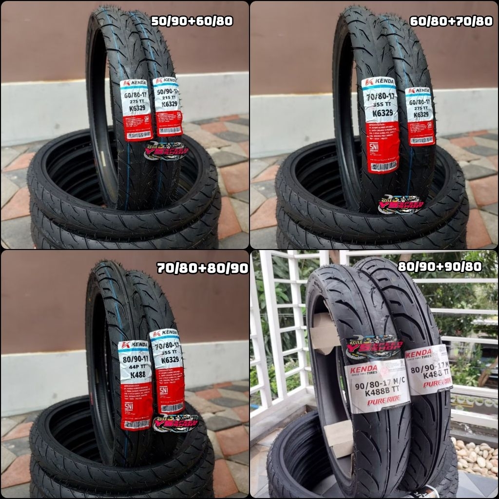 Ban luar kenda Ring 17 set sepasang isi 2 ukuran 50/90+60/80, 60/80+70/80, 70/80+80/90, 80/90+90/80 