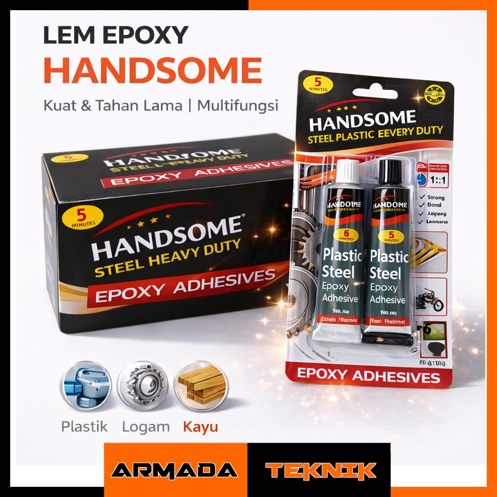 Handsome Lem Epoxy Steel Filled Heavy Duty 5 Menit 48 gram – Lem Besi Plastik Kuat Tahan Panas