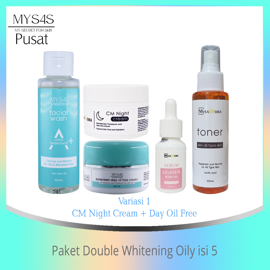 Mysas Skincare paket double whitening oily isi 5